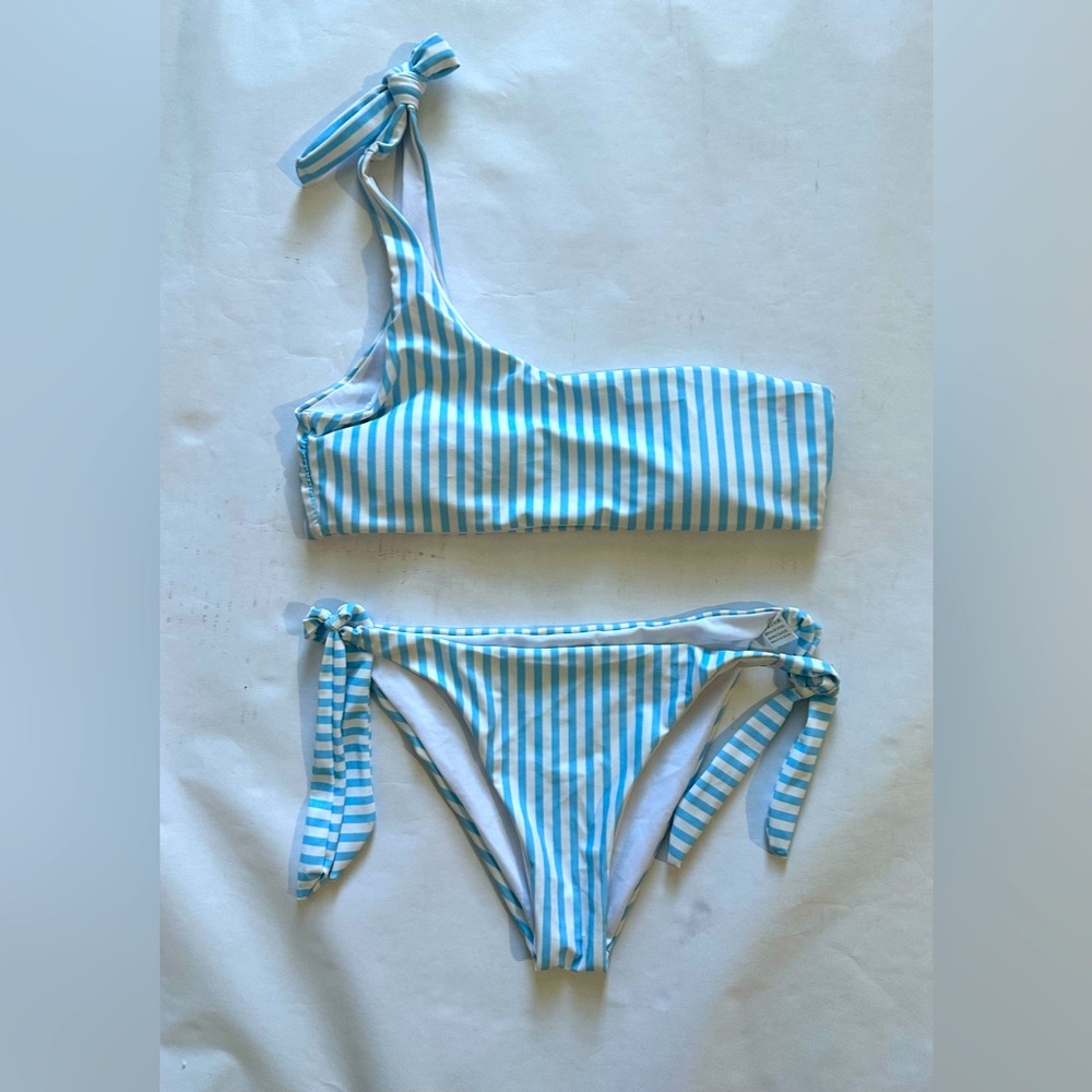 Women’s Blue and White Striped Bikini Set